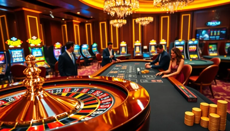 Experience the thrill of gambling at 789club with players engaged at a luxurious poker table.