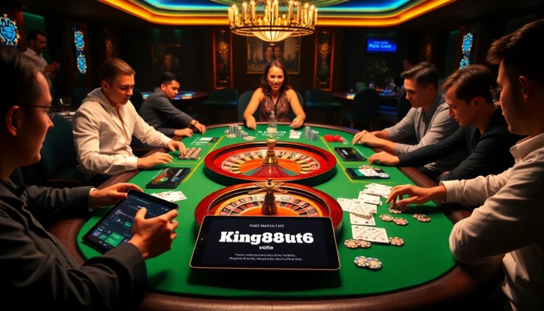 Engage in thrilling casino action at https://king88.vote/ with poker chips and a roulette wheel.