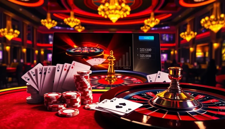 Experience the thrill of rikvip with dynamic online gambling visuals, poker chips, and casino games.
