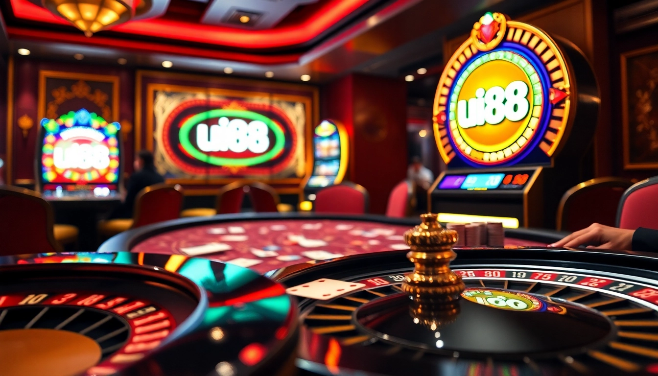 Players engaging in high-stakes poker and slot games at uu88 casino.