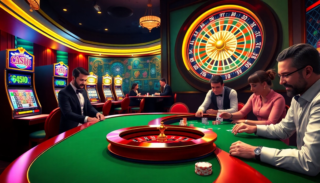 Intense gameplay at Go8 casino featuring vibrant slot machines and poker action.