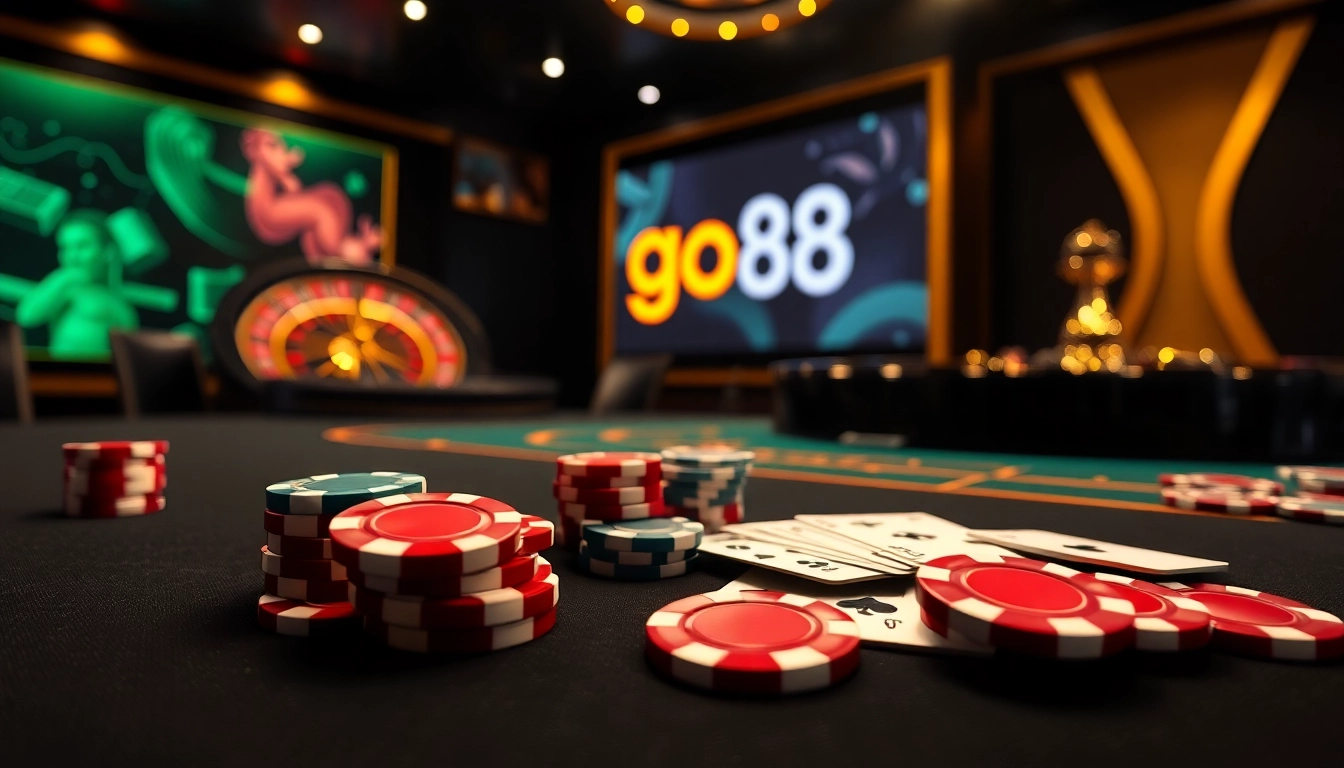 Engaging players at the luxurious go88 casino table featuring poker chips and cards.